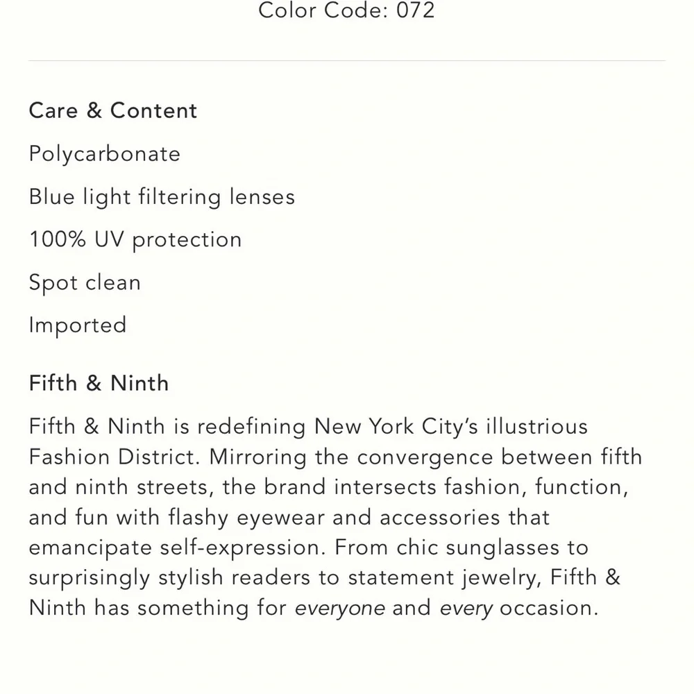 Anthropologie Fifth & Ninth Alice Blue Light Glasses